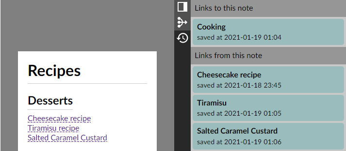 Link from one note to another to create some structure where needed